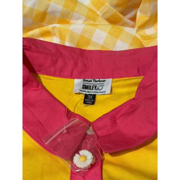 Smak Parlour Smiley Yellow Gingham Mini Dress 3X NWOT - Picture 4 of 4